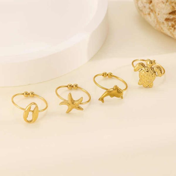 New Turtle Starfish Pattern Adjustable Toe Rings Vintage Beach Toe Rings for Women