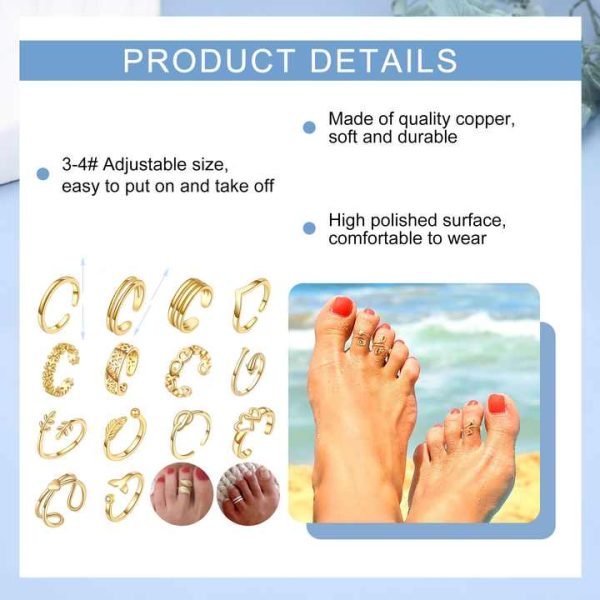 Heart Toe Ring for Women 18K Gold Plated Jewelry Small Size Adjustable Open Tail Stacking Rings Summer Beach Foot Jewelry 2 -