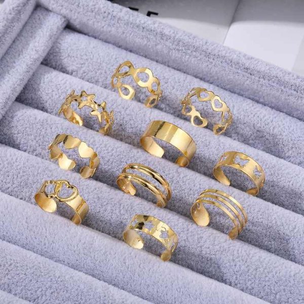 Fashionable Hollow Butterfly Double Love Foot Rings Gold Plated Geometric Adjustable Foot Ring Set of 10 Summer Beach Jewelry