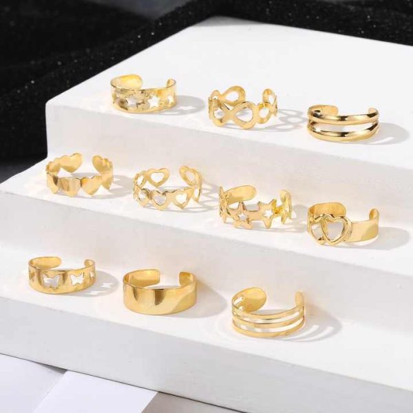 Fashionable Hollow Butterfly Double Love Foot Rings Gold Plated Geometric Adjustable Foot Ring Set of 10 Summer Beach Jewelry