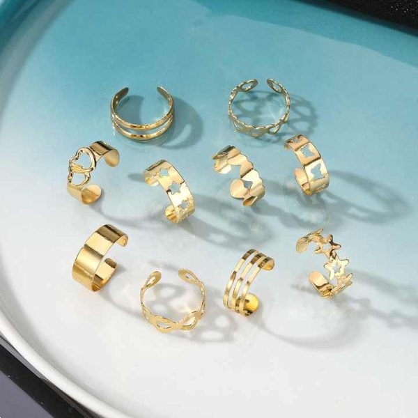 Fashionable Hollow Butterfly Double Love Foot Rings Gold Plated Geometric Adjustable Foot Ring Set of 10 Summer Beach Jewelry