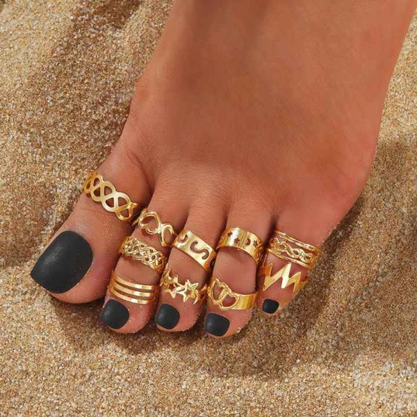 Wholesale Amazon Adjustable Silver & Gold Plated Open Band Rings Summer Beach Toe Rings for Women & Girls Perfect Gift Idea