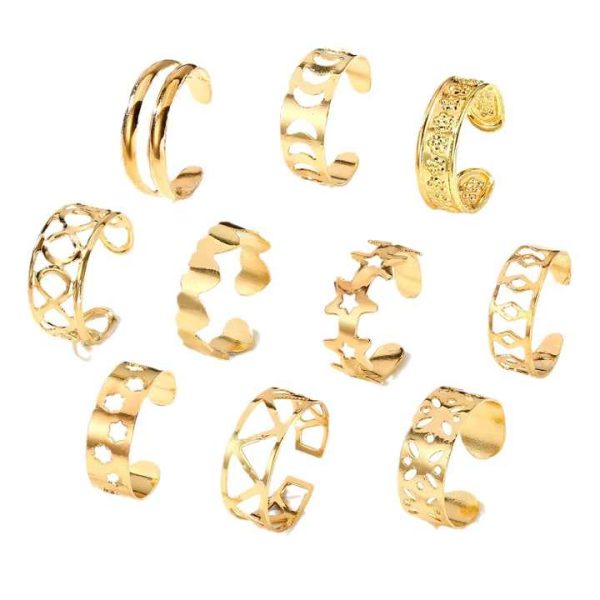 Fashion Women's Stainless Steel Toe Ring Set Gold Plated With Split Silver Lightning Moon Beach Star Motifs for Weddings