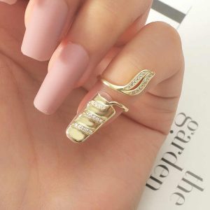 Ins Fashion New Creative Diamond Encrusted Open Nail Ring Niche Design Personality Simple Flower Nail Ring Joint Ring
