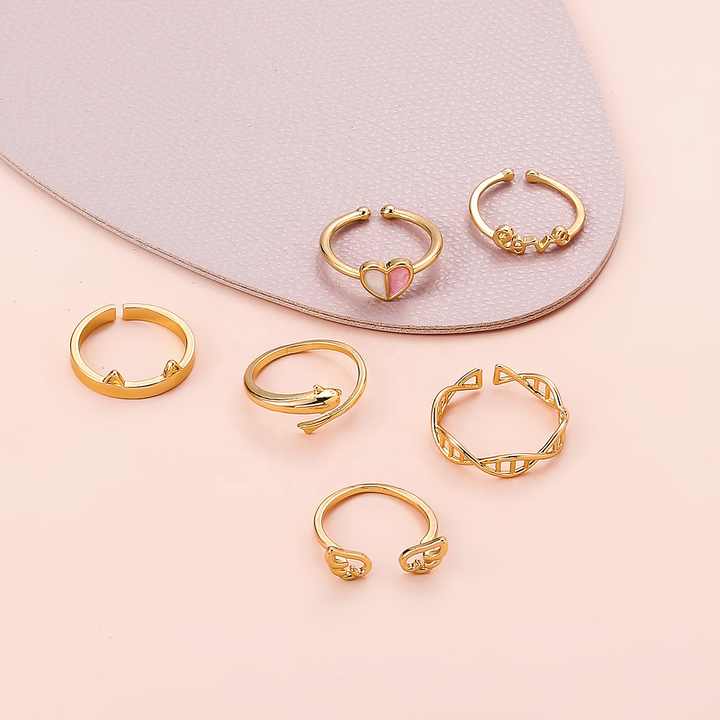 6pcs/set Adjustable Heart butterfly Toe Foot Ring 18k Gold for Women Open Toe Ring Women Foot Jewelry Set Hawaiian Toe Rings