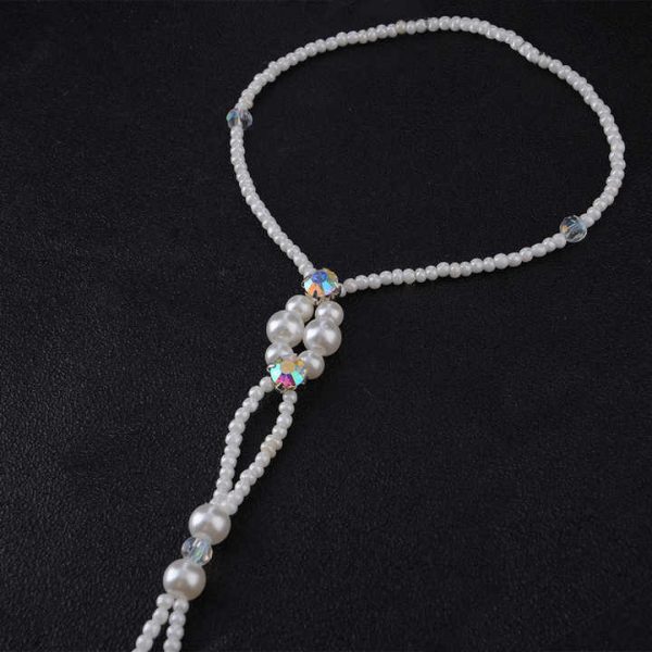 European Style Delicate Wedding Jewelry Colorful Rhinestone Pearl Anklets Toe Ring Sexy Crystal Pearl Ankle Foot Jewelry