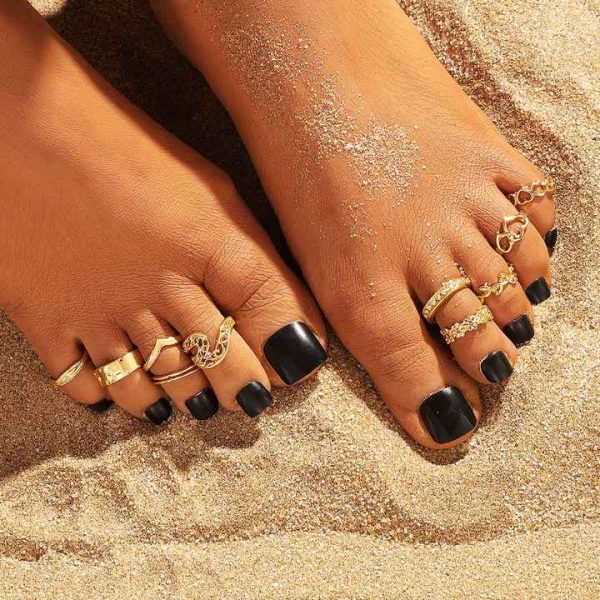 Star Moon Opening 10-pieces/set Retro Snake-shaped Geometric Hollow Adjustable Beach Toe Ring Foot Rings for Women 2024