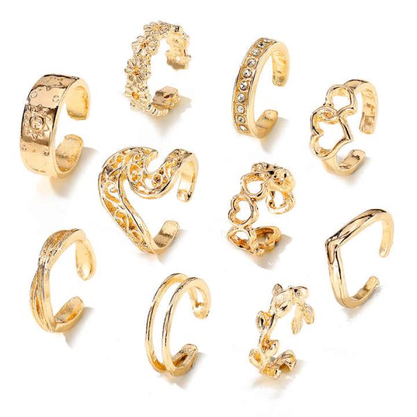 Star Moon Opening 10-pieces/set Retro Snake-shaped Geometric Hollow Adjustable Beach Toe Ring Foot Rings for Women 2024