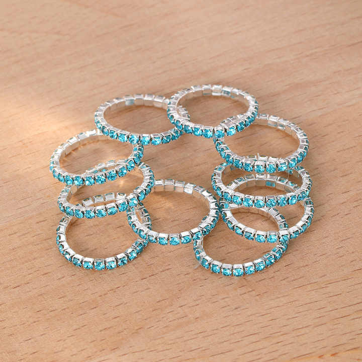 Blue Copper Inlaid Resin Diamond Toe Ring European American Independence Day Party Accessory Single Row Full Diamond 10-Piece