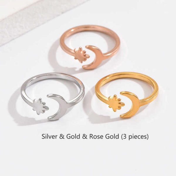 Fashion Women Stainless Steel Star and Moon Charm Cuff Rings Opening Adjustable Toe Ring