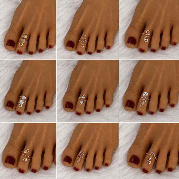 Foot Ring Jewelry Open Sexy Hollow Metal Geometric Toe Rings Set Summer Beach Hawaiian Adjustable Gold Toe Ring