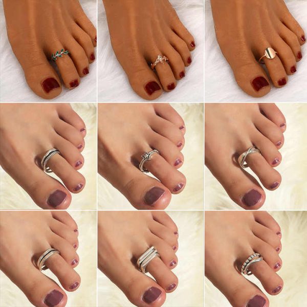 Foot Ring Jewelry Open Sexy Hollow Metal Geometric Toe Rings Set Summer Beach Hawaiian Adjustable Gold Toe Ring