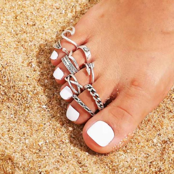 Wholesale Foot Toe Ring 9 Sets Open Adjustable Geometric Leaf Shaped Hollow Out Beach Fashion Fine Jewelry Toe Ring for Women