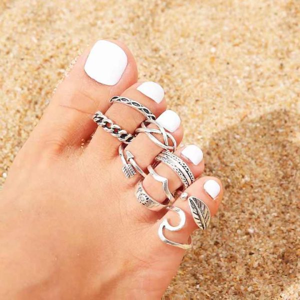 Wholesale Foot Toe Ring 9 Sets Open Adjustable Geometric Leaf Shaped Hollow Out Beach Fashion Fine Jewelry Toe Ring for Women