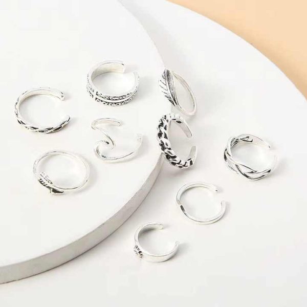 Wholesale Foot Toe Ring 9 Sets Open Adjustable Geometric Leaf Shaped Hollow Out Beach Fashion Fine Jewelry Toe Ring for Women