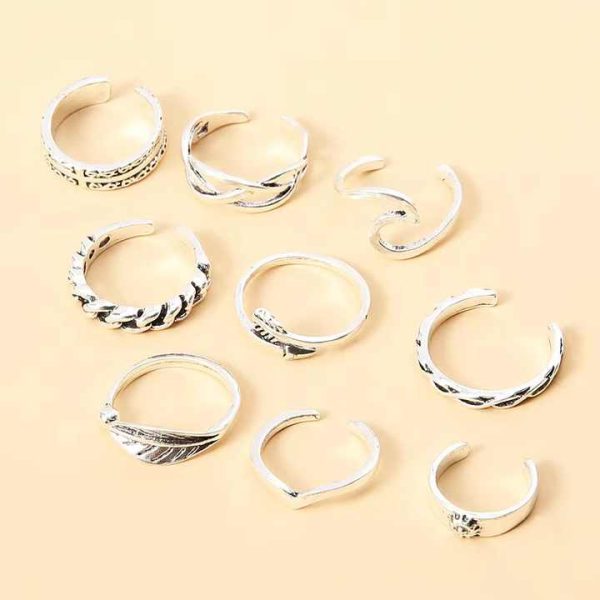 Wholesale Foot Toe Ring 9 Sets Open Adjustable Geometric Leaf Shaped Hollow Out Beach Fashion Fine Jewelry Toe Ring for Women