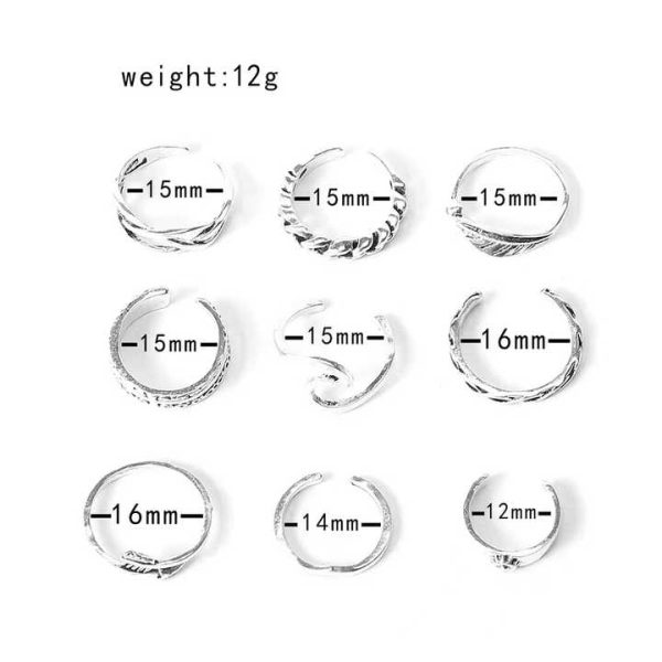 Wholesale Foot Toe Ring 9 Sets Open Adjustable Geometric Leaf Shaped Hollow Out Beach Fashion Fine Jewelry Toe Ring for Women