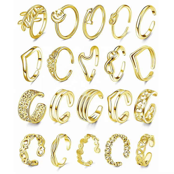 Stainless Steel Jewelry Newest Summer Foot Jewelry Adjustable Different Styles Fashion Plated 18K Gold Toe Rings for Women