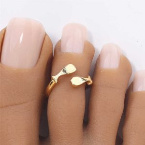 Adjustable Gold Plated Toe Rings for Women - Brass Crystal Rhinestone Summer Beach Foot Jewelry Small Size 3-4 Open Tail Stackable Rings