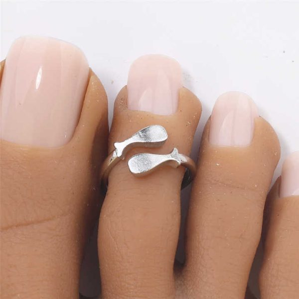 Double Fish Toe Ring for Women Gold Plated Jewelry Small Size Adjustable Open Tail Stacking Rings Summer Beach Foot Jewelry