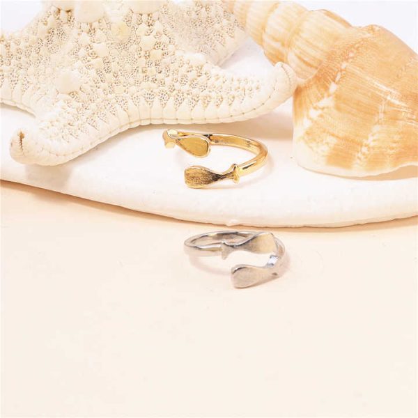 Double Fish Toe Ring for Women Gold Plated Jewelry Small Size Adjustable Open Tail Stacking Rings Summer Beach Foot Jewelry