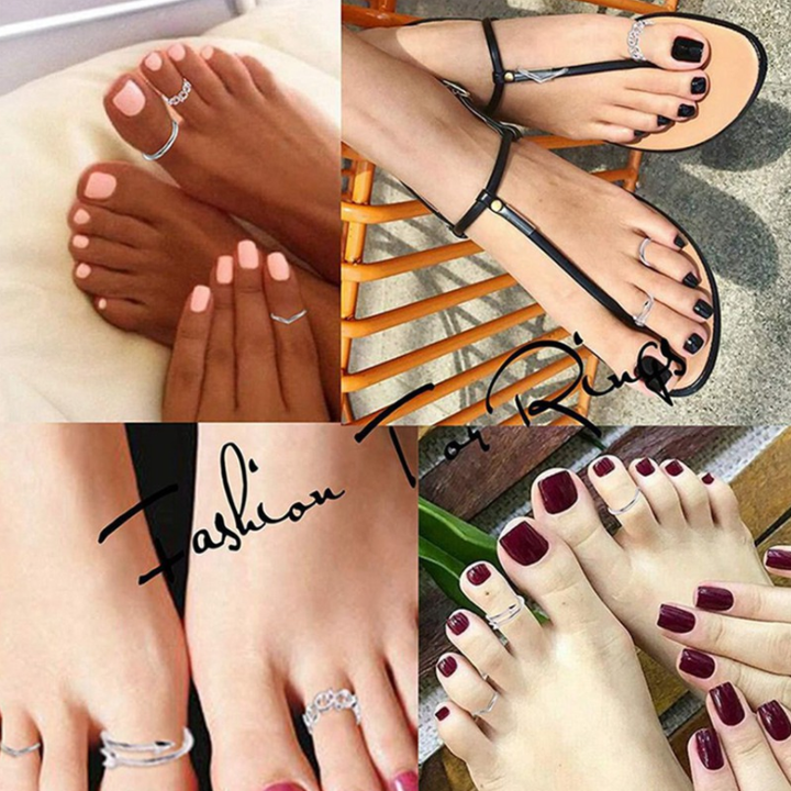 SC Wholesale Summer Sandals Toe Rings Adjustable Foot Jewelry Fashion Sexy Engraved Flower 8 Pcs Opening Toe Ring Sets for Women
