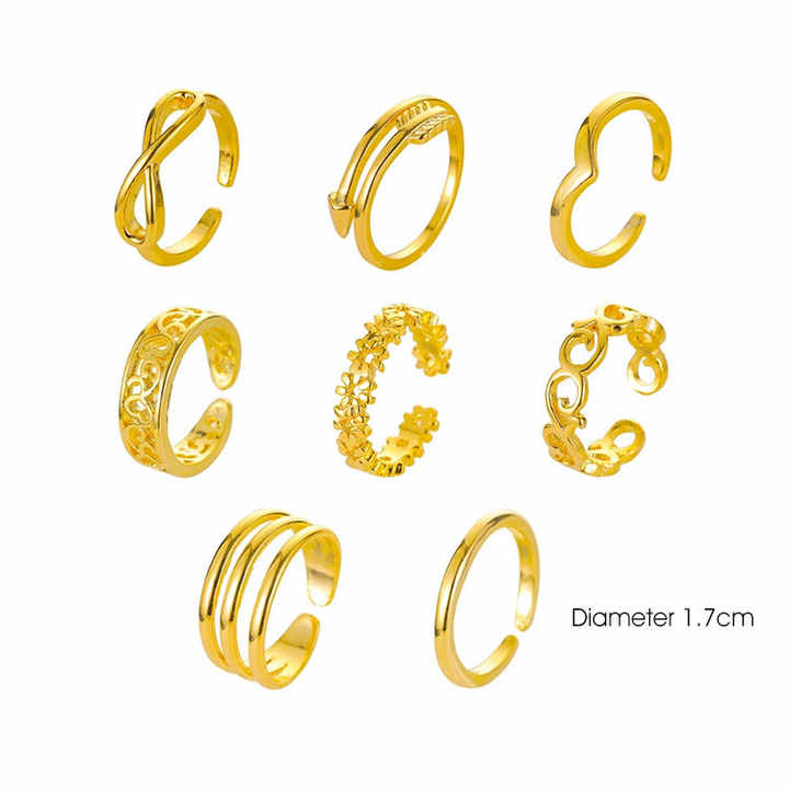 SC Wholesale Summer Sandals Toe Rings Adjustable Foot Jewelry Fashion Sexy Engraved Flower 8 Pcs Opening Toe Ring Sets for Women