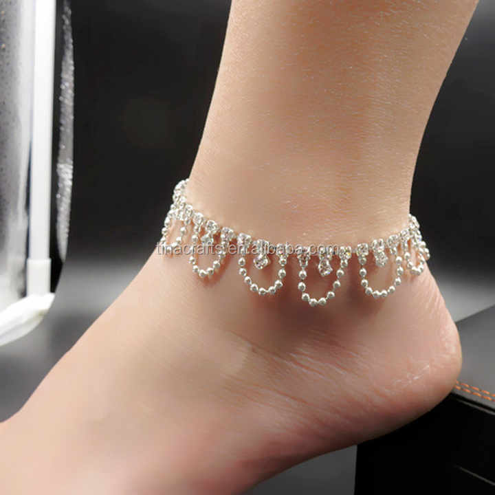 High End Anklet With Toe Ring Flower Crystal Cup Chain Anklets Whites Strass Crystal Footwear Jewelry