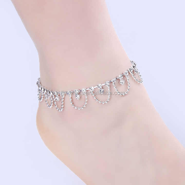 High End Anklet With Toe Ring Flower Crystal Cup Chain Anklets Whites Strass Crystal Footwear Jewelry