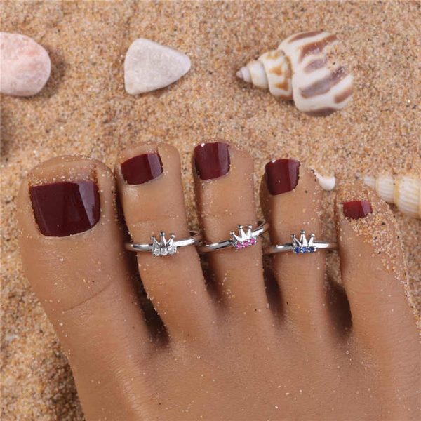 New Style Zircon Crown Toe Rings Adjustable Toe Rings Vintage Beach Toe Rings for Women
