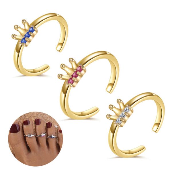 New Style Zircon Crown Toe Rings Adjustable Toe Rings Vintage Beach Toe Rings for Women