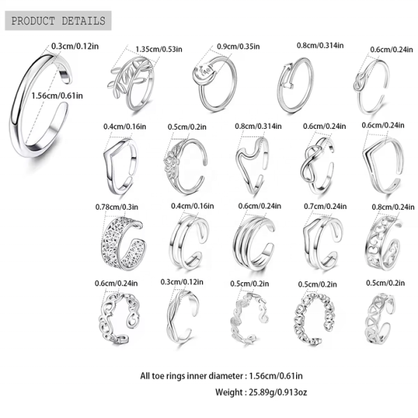 Stainless Steel Jewelry Newest Summer Foot Jewelry Gold Adjustable Different Styles Fashion Plated 18K Gold Toe Rings for Women