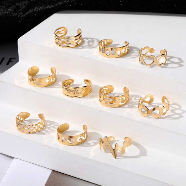 10Pcs/Set Fashion Women Jewelry Gold Plated Foot Toe Ring Set Split Silver Lightning Moon Beach Star Toes Ring