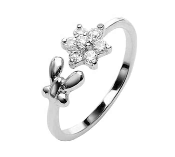 Customized White Gold butterfly Cz Open Adjustable Fashion Toe Ring Jewelry Women